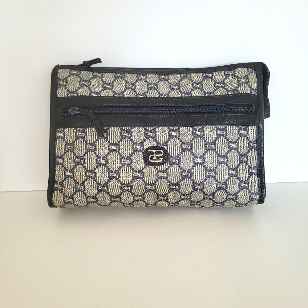 Gucci plus Supreme‎ Web Vintage Bag Clutch Unisex Leather Blue Pouch Zip Medium